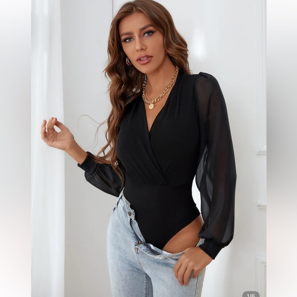NWT Black Sheer Long Sleeve Bodysuit